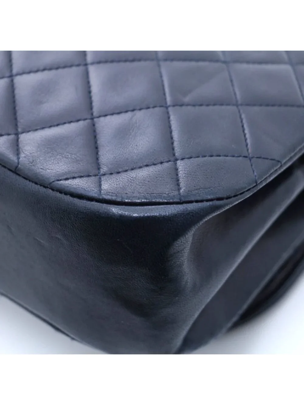 Chanel Quilted Half Moon Double Flap Chain Shoulder Navy Bag Lambskin